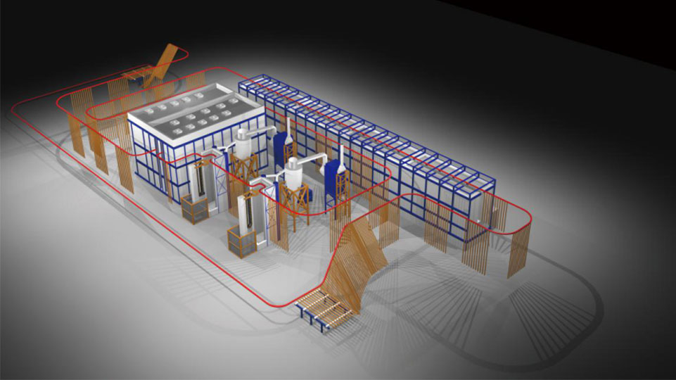 鋁型材全自動(dòng)立式粉末噴涂生產(chǎn)線